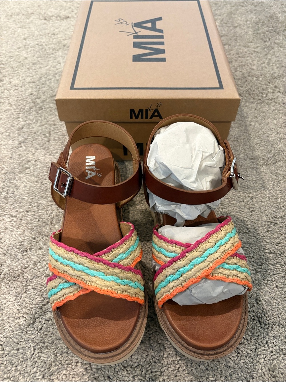 MIA kids Zhella Sandal with Multicolor Braided Straps 2M new